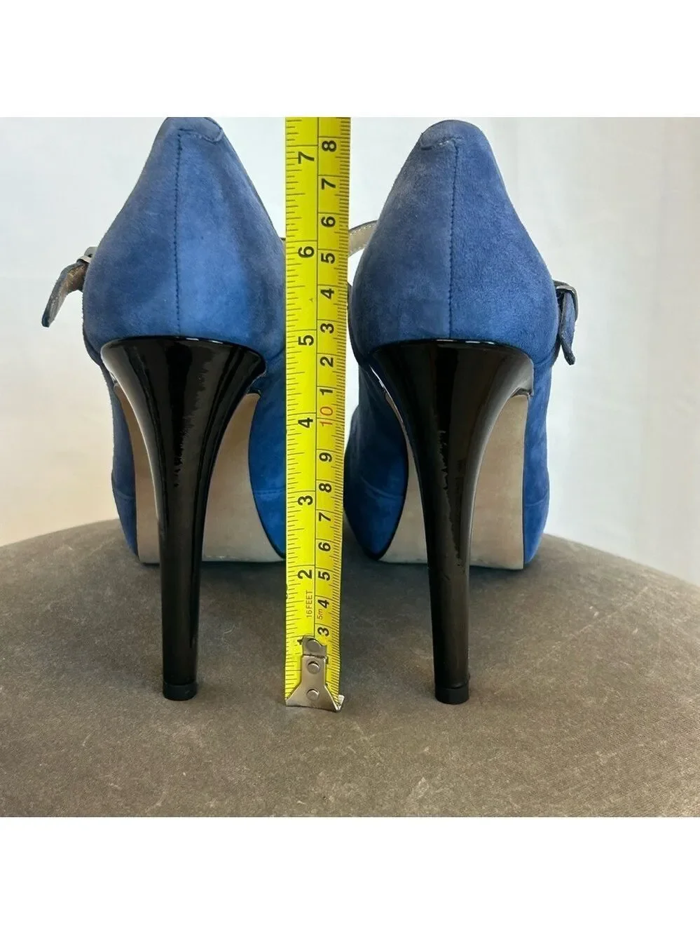 Kenneth Cole blue suede leather T-bar strap Au Cafe Platform high heels Sz 9
